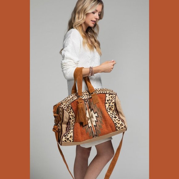 Boho Exotic Leopard Pattern Weekender Duffel Bag - Picture 10 of 15